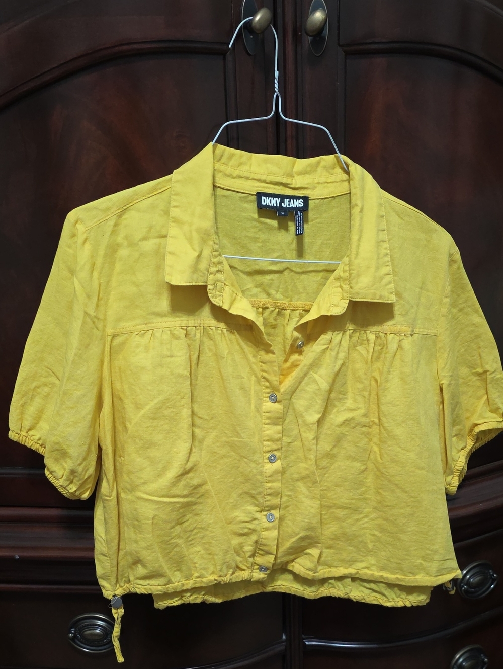 DKNY Jeans Yellow Button-Front Short Sleeve Shirt